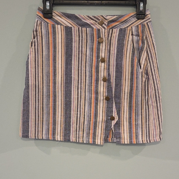Altar'd State Muli Colored Striped Mini Skirt With buttons Size Small - Picture 1 of 8